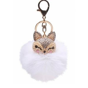 Adorbs Kitty White Fur Ball Key Chain, Purse Charm